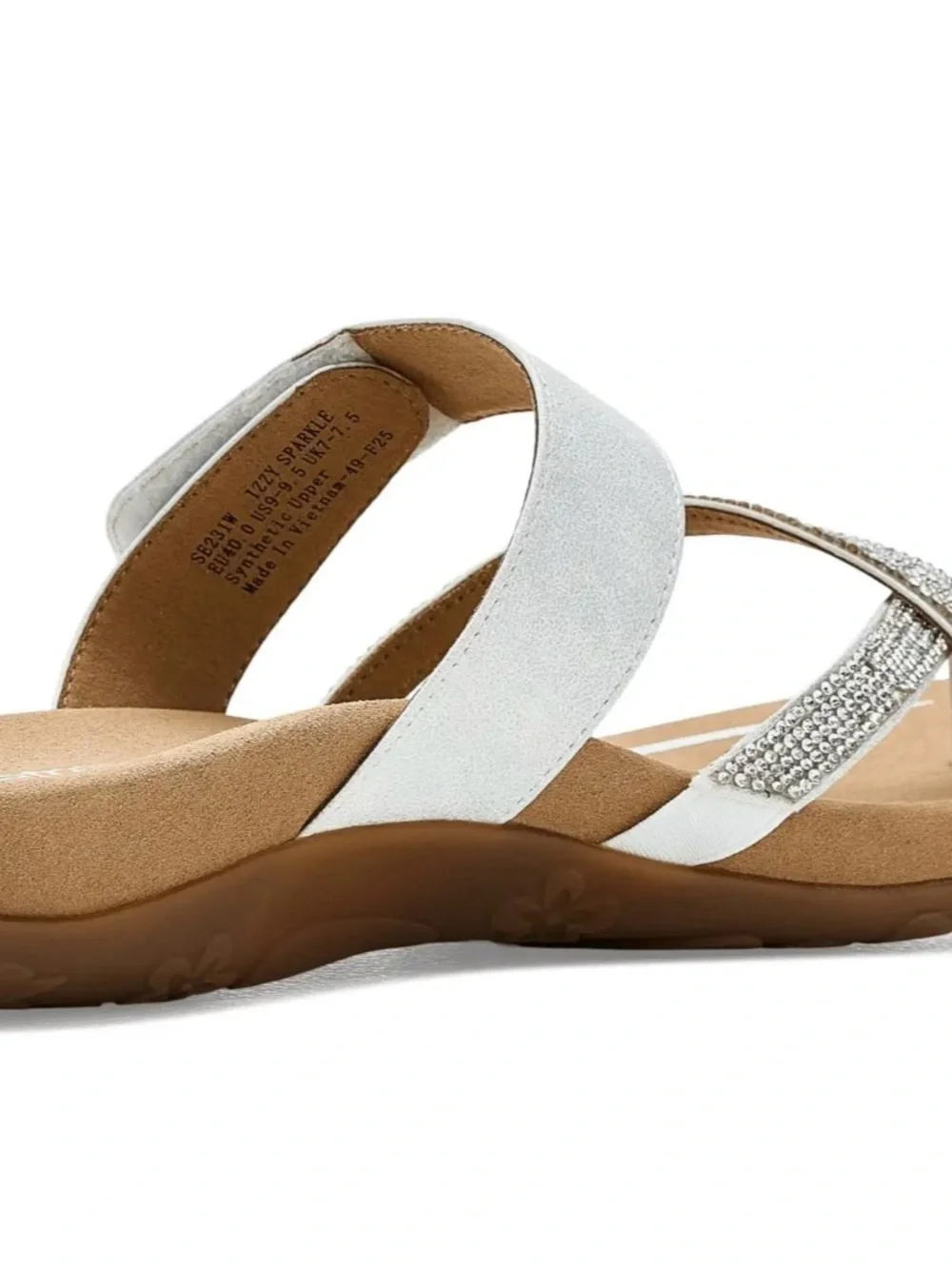 Aetrex Silver Metallic Leather Sandal with Rhinestone Straps